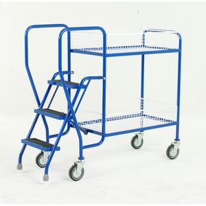 2 Tier basket picking trolley with 3 steps 125Kg Trolley Order Picking | Warehouse Picking Trolley | Fulfillment Trolley | Trollies with Steps 511S186 