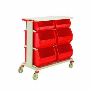 StoreTrolley With Tray Top & 6 Bins - 1010Hx510Wx1050mmL Euro Container Trolley | Picking Containers | Production Trolley CT27 