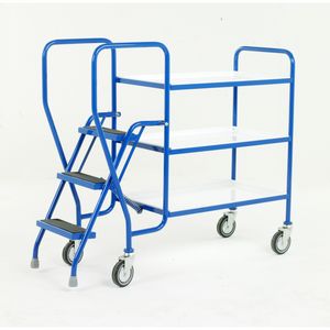 3 Tier Trolley - Removable Shelves & 3 tread 125Kg cap Trolley Order Picking | Warehouse Picking Trolley | Fulfillment Trolley | Trollies with Steps 511S185 