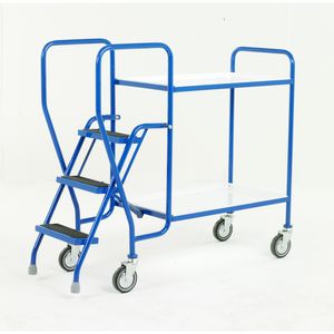2 Tier with Removable Shelves & 3 tread 125Kg cap. Trolley Order Picking | Warehouse Picking Trolley | Fulfillment Trolley | Trollies with Steps 511S184 