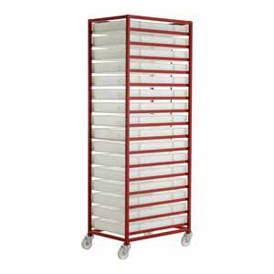 Mobile tray rack 2000mmH with 16 plastic container Euro Container Trolley | Picking Containers | Production Trolley 506CT316 