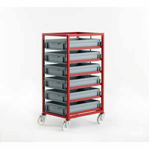 Mobile tray rack Including 6 euro containers 60x40x11.8cm Euro Container Trolley | Picking Containers | Production Trolley 506CT406 