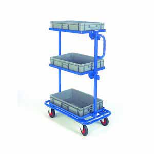 Mobile stock trolley with 3 Euro containers Euro Container Trolley | Picking Containers | Production Trolley 506CT05 