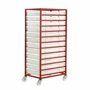 Mobile tray rack 1580mmH with 12 plastic container Euro Container Trolley | Picking Containers | Production Trolley 506CT312 