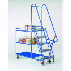5 step tray trolley with 3 fixed steel shelves Trolley Order Picking | Warehouse Picking Trolley | Fulfillment Trolley | Trollies with Steps 511S190 