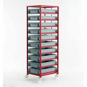 Mobile tray rack 1710mmH with 10 euro containers Euro Container Trolley | Picking Containers | Production Trolley 506CT410 