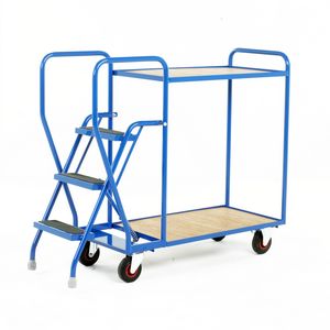 2 Tier Trolley - Plywood Shelves & 3 tread steps 175Kg Trolley Order Picking | Warehouse Picking Trolley | Fulfillment Trolley | Trollies with Steps 44/s191.jpg