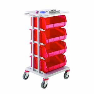 StoreTrolley With Tray Top & 4 Bins - 1010Hx510Wx590mmL Euro Container Trolley | Picking Containers | Production Trolley CT21 