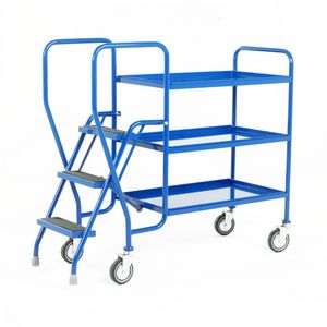 3 Tier with Steel Shelves & 3 tread steps 125Kg Trolley Order Picking | Warehouse Picking Trolley | Fulfillment Trolley | Trollies with Steps 511S181 
