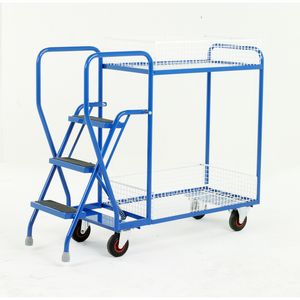 2 Tier basket picking trolley with 3 steps 175Kg Trolley Order Picking | Warehouse Picking Trolley | Fulfillment Trolley | Trollies with Steps 511S197 