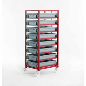 Mobile tray rack 1405mmH with 8 euro containers Euro Container Trolley | Picking Containers | Production Trolley 506CT408 
