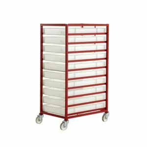 Mobile tray rack 1320mmH with 10 plastic containers Euro Container Trolley | Picking Containers | Production Trolley 506CT310 