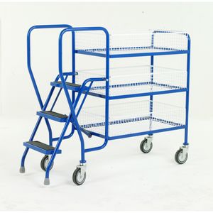 3 Tier basket picking trolley with 3 steps 125Kg Trolley Order Picking | Warehouse Picking Trolley | Fulfillment Trolley | Trollies with Steps 511S187 