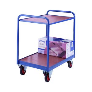 2 tray timber panel industrial tray trolley Multi-tiered trolleys 2 tier tea trolley units & 3 tier trucks with shelves trays or baskets 501TT36 Blue, Red