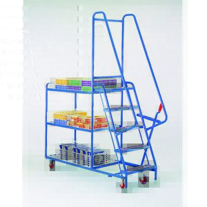 5 Step ladder trolley with 3 Mesh Baskets Trolley Order Picking | Warehouse Picking Trolley | Fulfillment Trolley | Trollies with Steps 13/S199.jpg