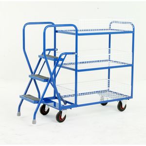 3 Tier basket picking trolley with 3 steps 175Kg Trolley Order Picking | Warehouse Picking Trolley | Fulfillment Trolley | Trollies with Steps 15/S198.jpg