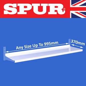 Genuine Spur Classic Steel Shelves 370mm deep with airflow upstand White Spur Shelving Premium Grade Wall Mounted Steel-Lok Shelving for home or office 19/370SSteelShelfWhite.jpg