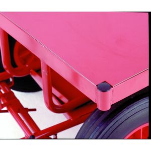 Steel Deck 1200mm x 600mm with deck height 450mm (370mm with solid tyres).Fully Welded contruction from rectangular/round section steel tube.... Turntable trolleys & hand pulled trolleys with steering handle