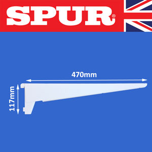 Genuine Spur   Steel-Lok Reinforced Shelf Bracket 470mm Spur Shelving Premium Grade Wall Mounted Steel-Lok Shelving for home or office 50/470RmmBracketWhite.jpg