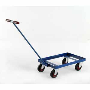 Euro Container dolly trolley max load 250kgs 640mmL x 415mmW x 195mmH to suit 600mm x 400mm euro containers and handle not included... Euro Container Trolley | Picking Containers | Production Trolley